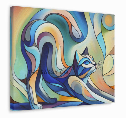 Picasso style modern abstract cat wall art painting, canvas print and framed print for living room and home decor