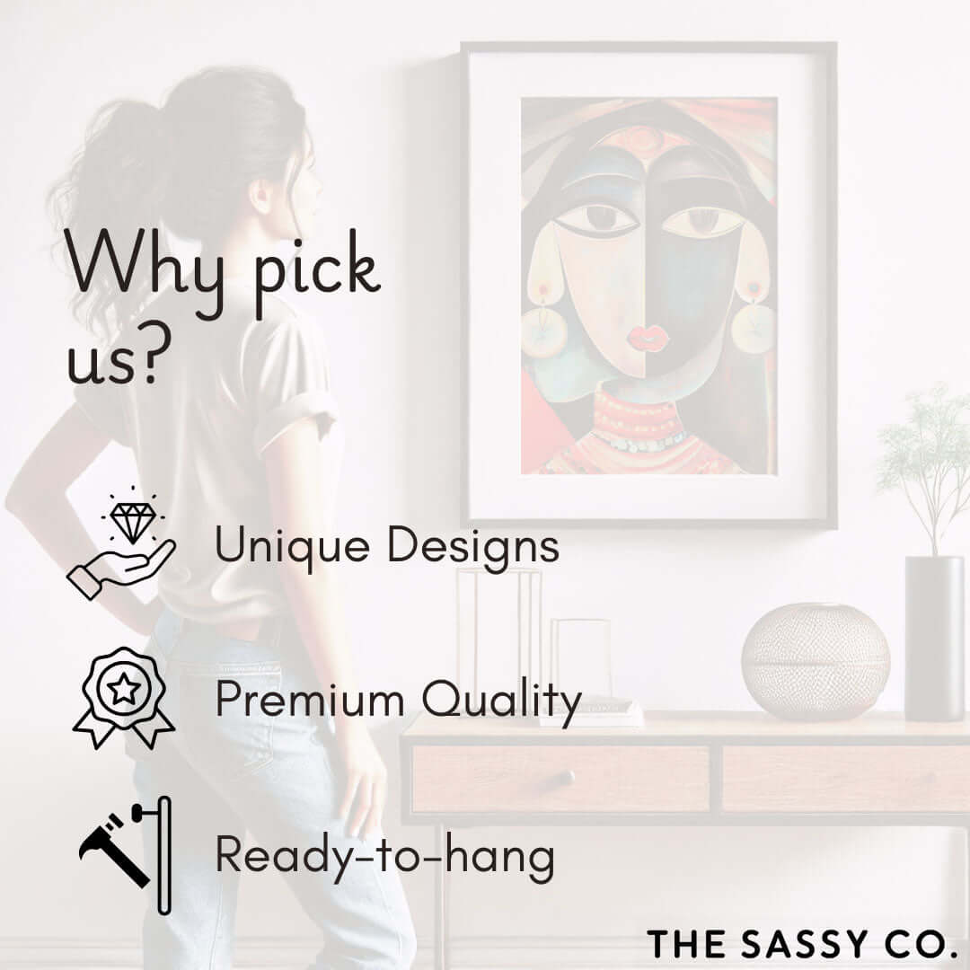The Sassy co. online wall art painting store India, with unique aesthetic modern design artwork, premium quality canvas, frames, art prints and ready-to-hang wall decor. High quality canvas gallery wrap wall art painting for wall decor. Best art prints, wall paintings, home decor online in India. Free shipping. Shop wall art decor for modern Indian homes. Best art store near me.