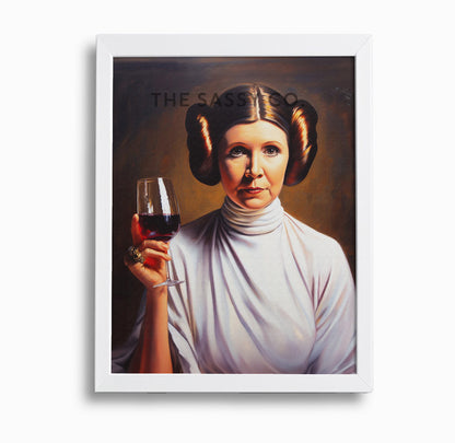 Star Wars inspired, Princess Leia with wine wall art painting, canvas & framed print for Kitchen decor, dining decor, bar art, Home decor