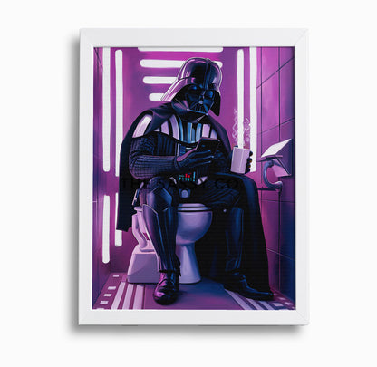 Star Wars inspired, Pink Neon Darth Vader bathroom wall art painting canvas, framed print for bathroom decor