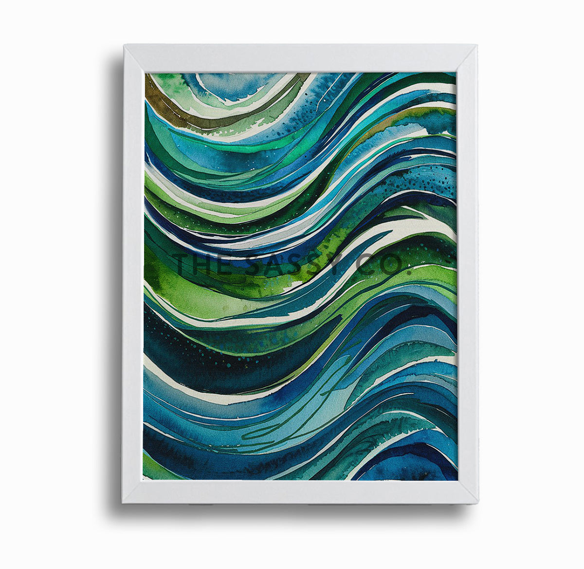 Watercolor style Abstract Nature Blue Green Sea Wall Art Painting Canvas Print, framed print for living room, office, home decor