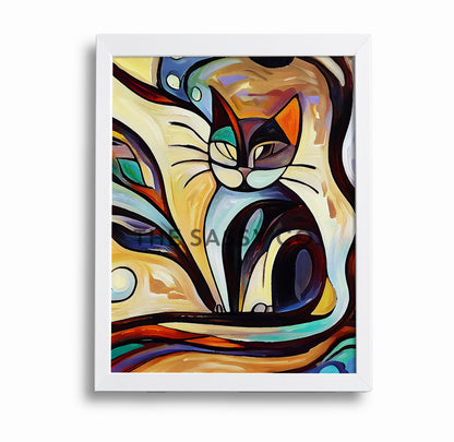 Picasso Style Abstract Cat Wall art painting canvas print, framed print for living room, bedroom, home decor