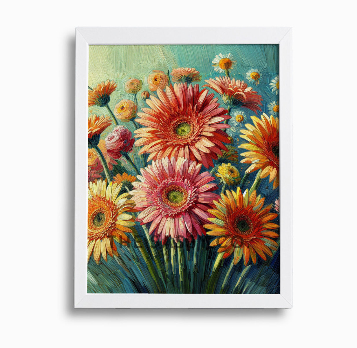 Colorful Floral Gerbera flower wall art painting canvas print, framed print for bedroom, living room, home decor