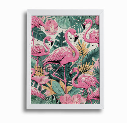 Modern pink flamingo, tropical animal wall art painting canvas print, framed print for bedroom, living room, home decor