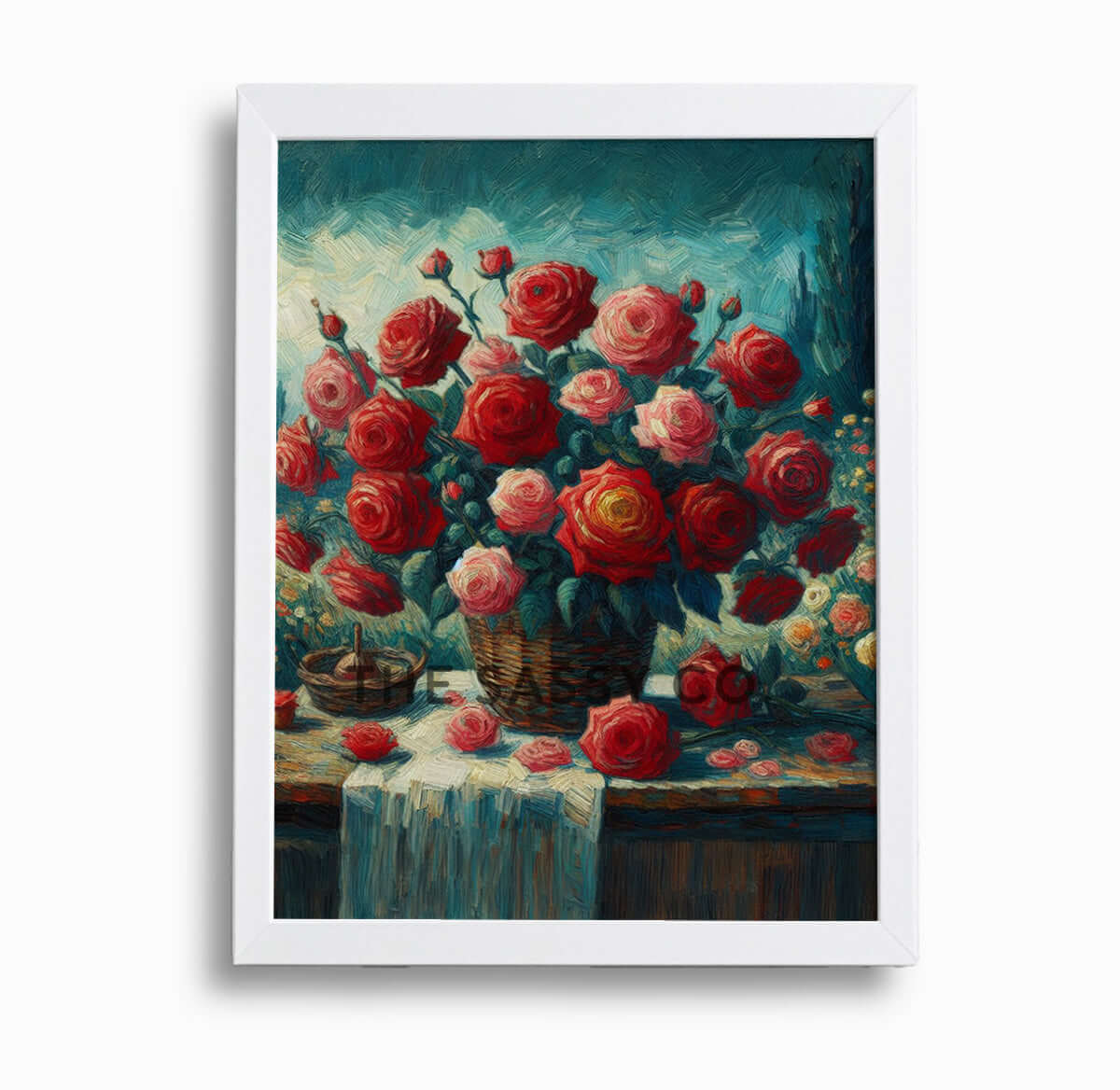 Vintage style Red pink Roses flowers floral botanical oil paint style wall art painting canvas & framed print for bedroom, living room, home decor