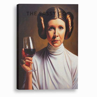 Star Wars inspired, Princess Leia with wine wall art painting, canvas & framed print for Kitchen decor, dining decor, bar art, Home decor