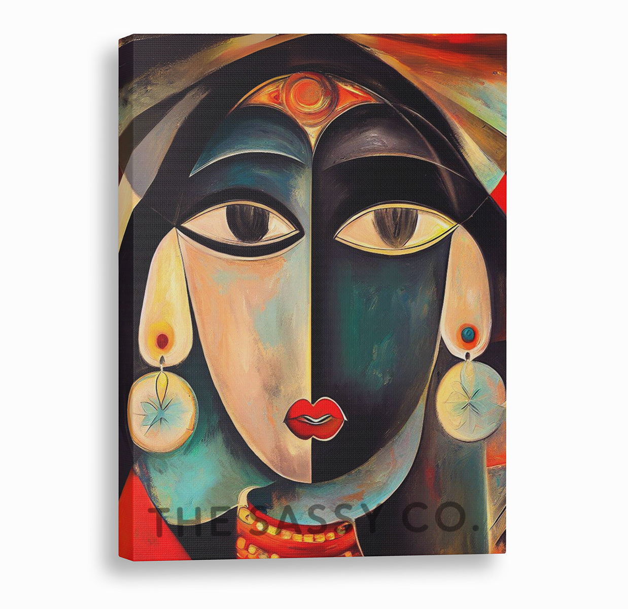 Picasso Style Indian Woman Abstract Wall Art Painting canvas print, framed print for living room and home decor