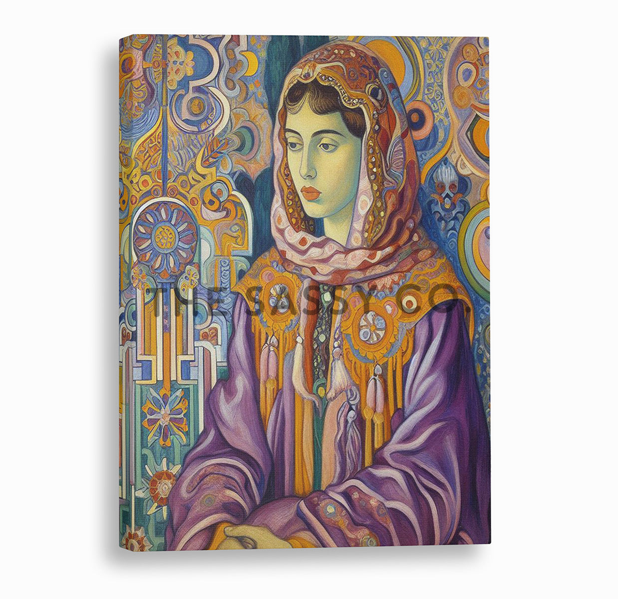 Moroccan Woman Abstract Patterns Geometric wall art painting canvas print, framed print for living room and home decor