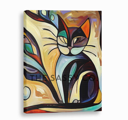 Picasso Style Abstract Cat Wall art painting canvas print, framed print for living room, bedroom, home decor