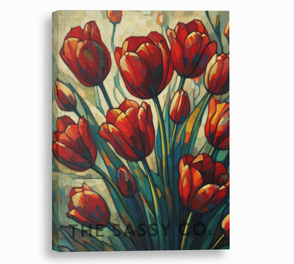 Floral red Tulips wall art painting canvas prints, framed prints bedroom wall, living room, home decor