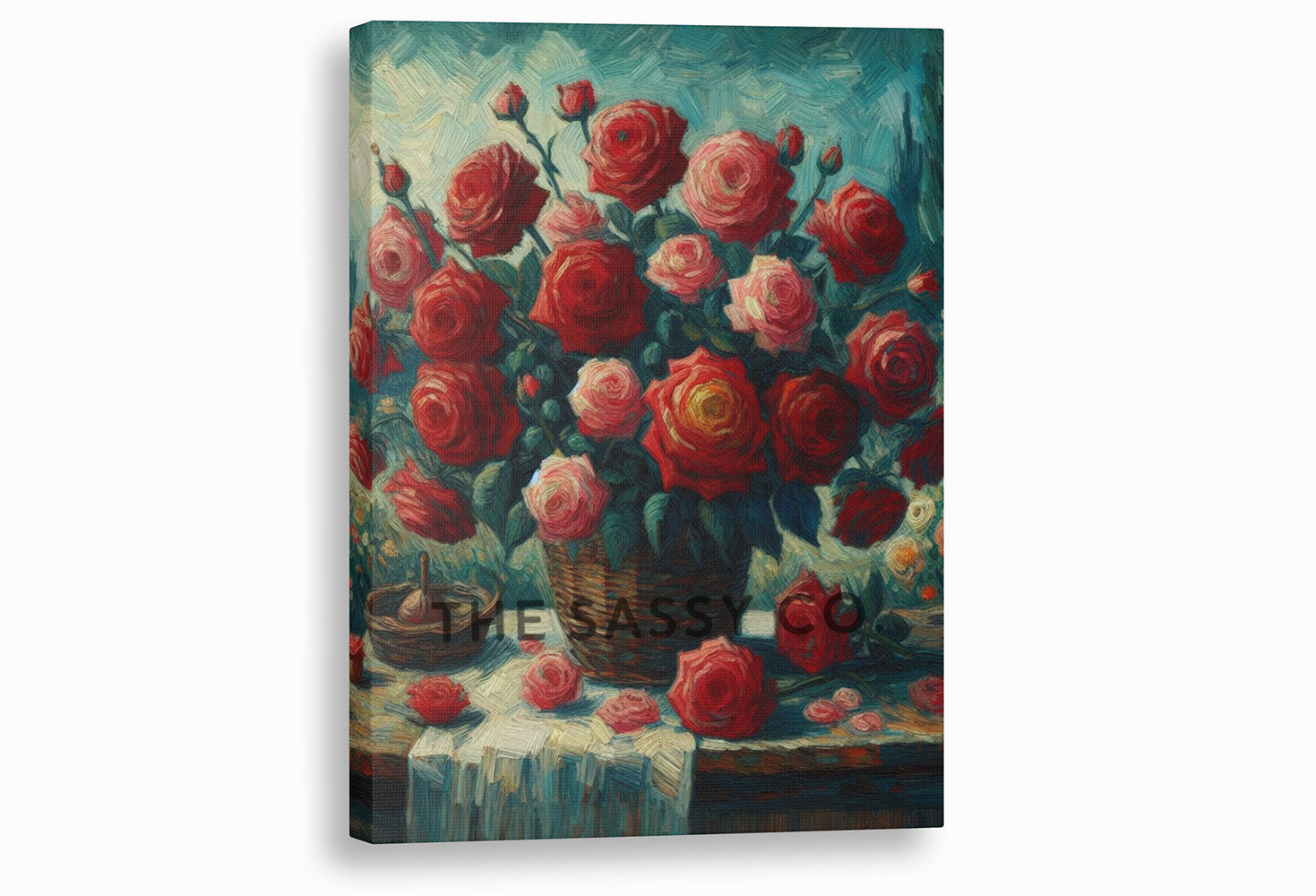 Vintage style Red pink Roses flowers floral botanical oil paint style wall art painting canvas & framed print for bedroom, living room, home decor