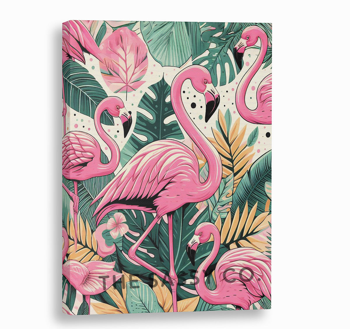 Modern pink flamingo, tropical animal wall art painting canvas print, framed print for bedroom, living room, home decor