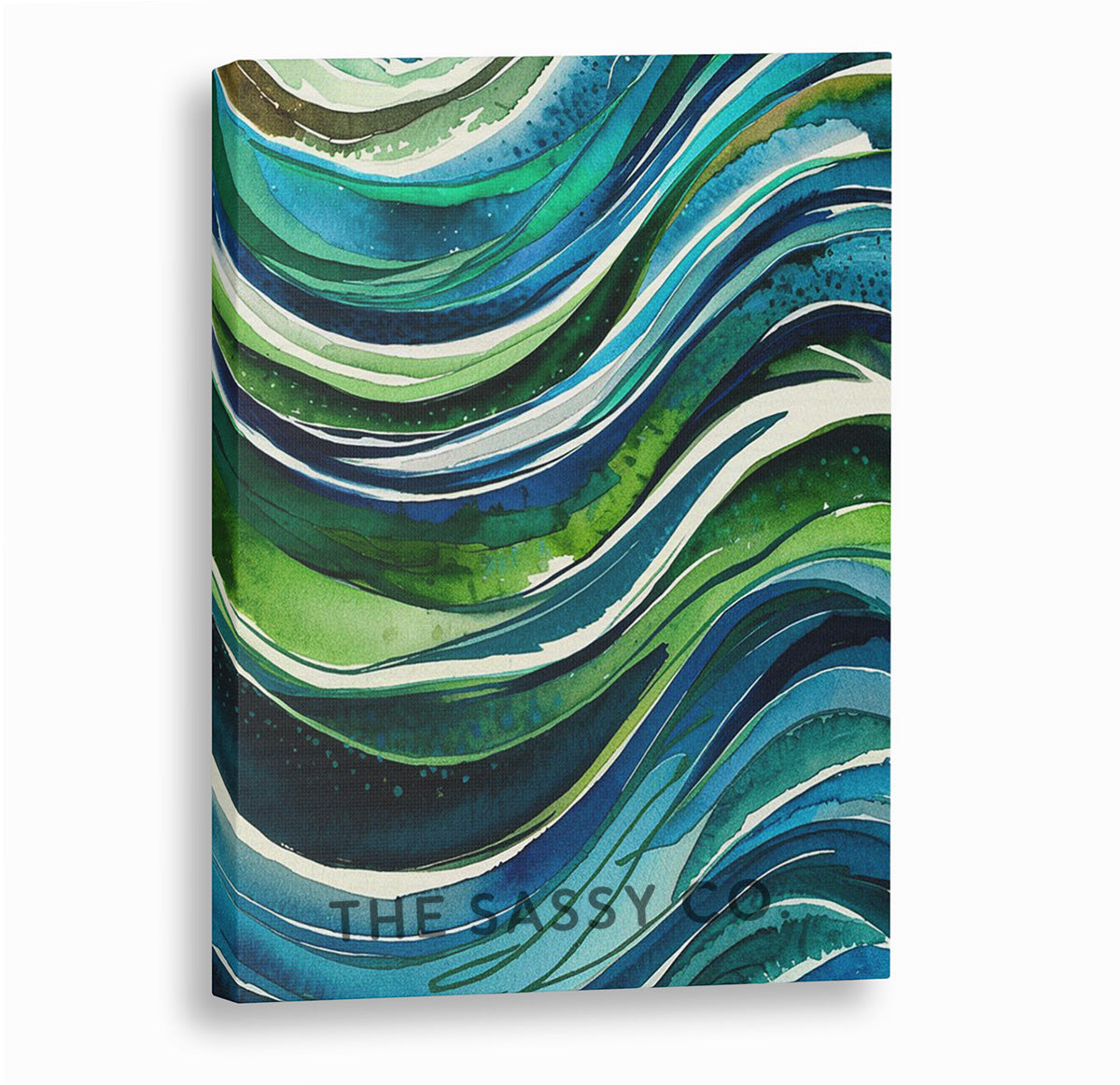 Watercolor style Abstract Nature Blue Green Sea Wall Art Painting Canvas Print, framed print for living room, office, home decor