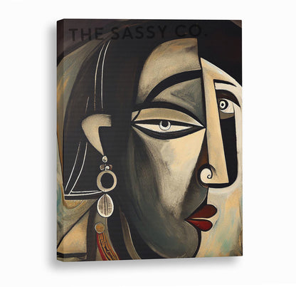 Picasso style modern woman wall art painting canvas print, framed prints for living room, home decor