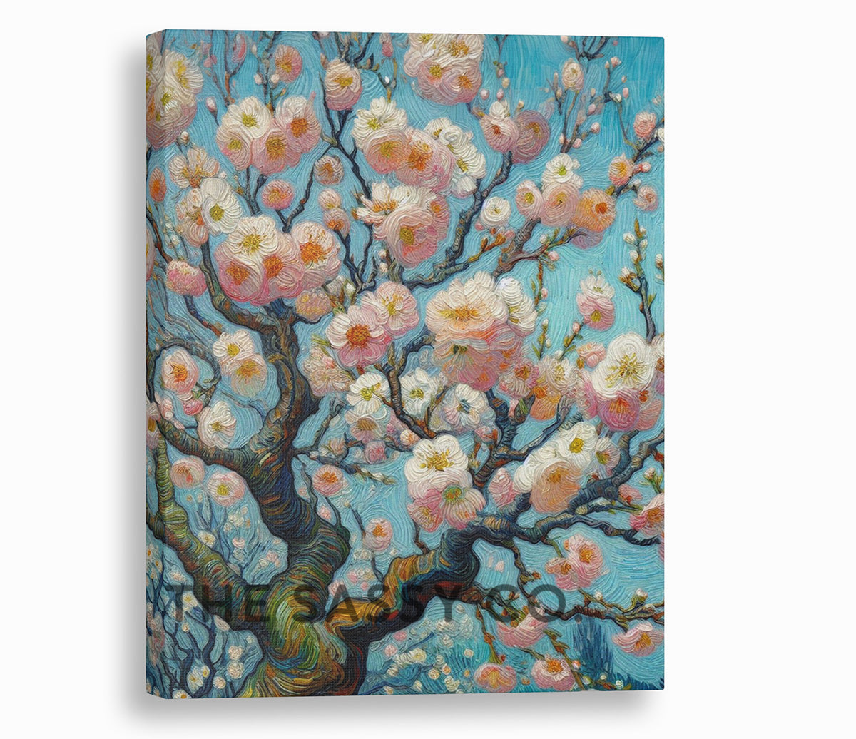 Van Gogh style Cherry blossom flowers floral botanical wall art painting canvas, framed print for bedroom, living room, home decor