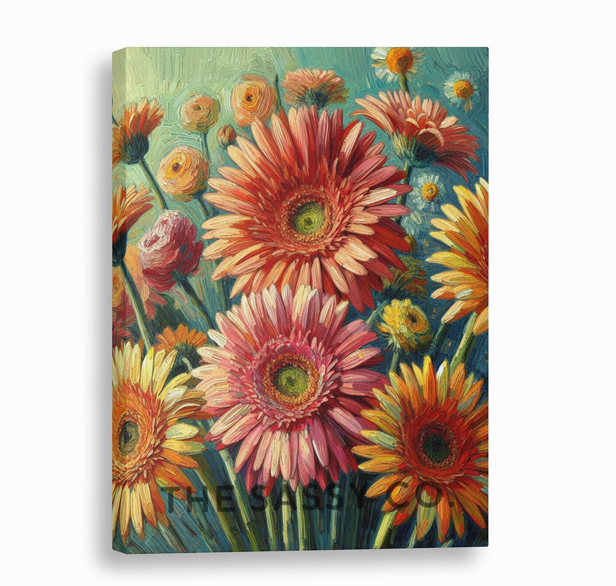 Colorful Floral Gerbera flower wall art painting canvas print, framed print for bedroom, living room, home decor