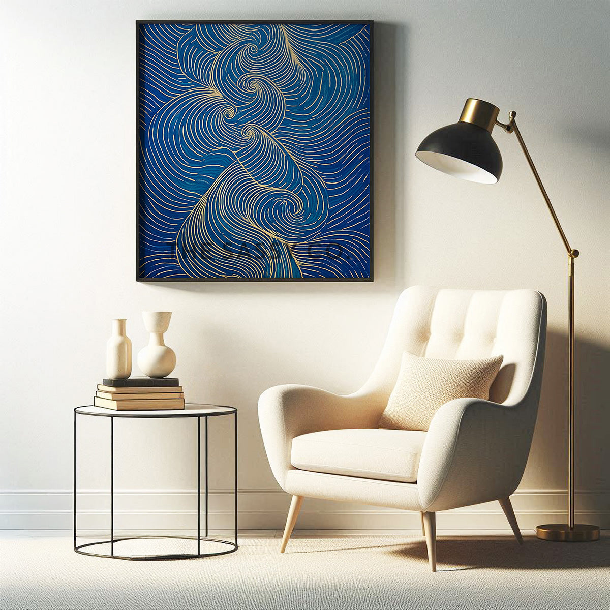 Nature inspired blue abstract wind wall art painting canvas & framed print for bedroom, living decor, office, work station, home decor