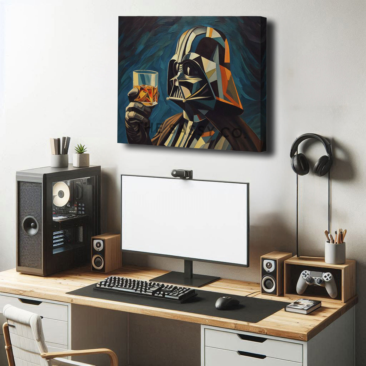 Star Wars inspired, Darth Vader with whiskey wall art painting as canvas print, framed prints for Bedroom, game room, home decor