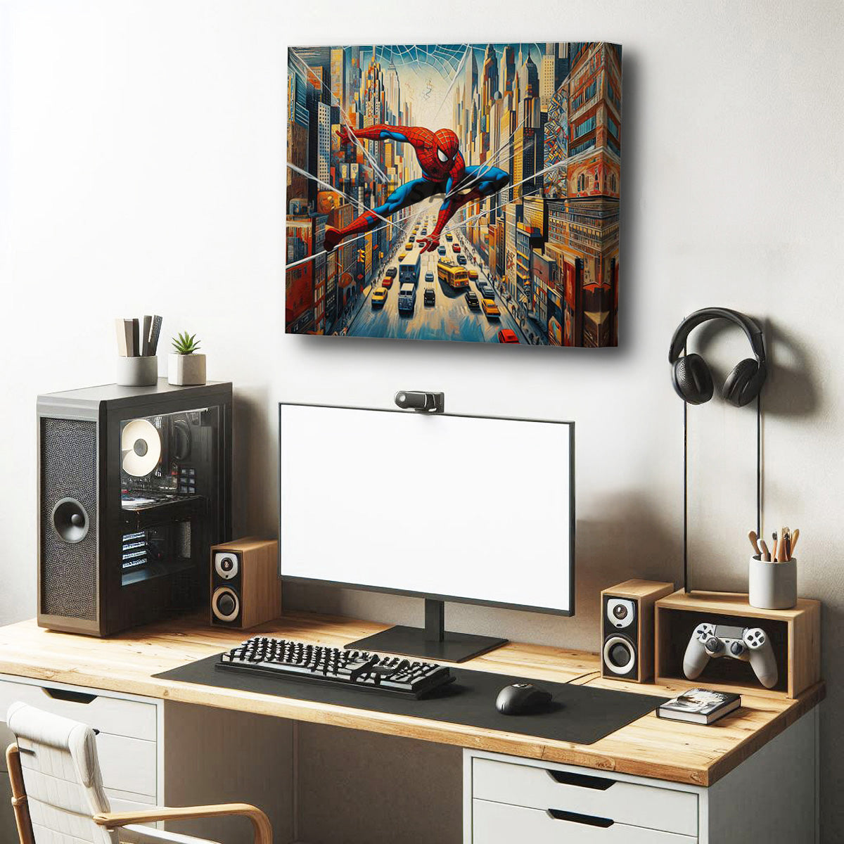 Spiderman in the city wall art painting canvas print, framed print for bedroom, game room decor