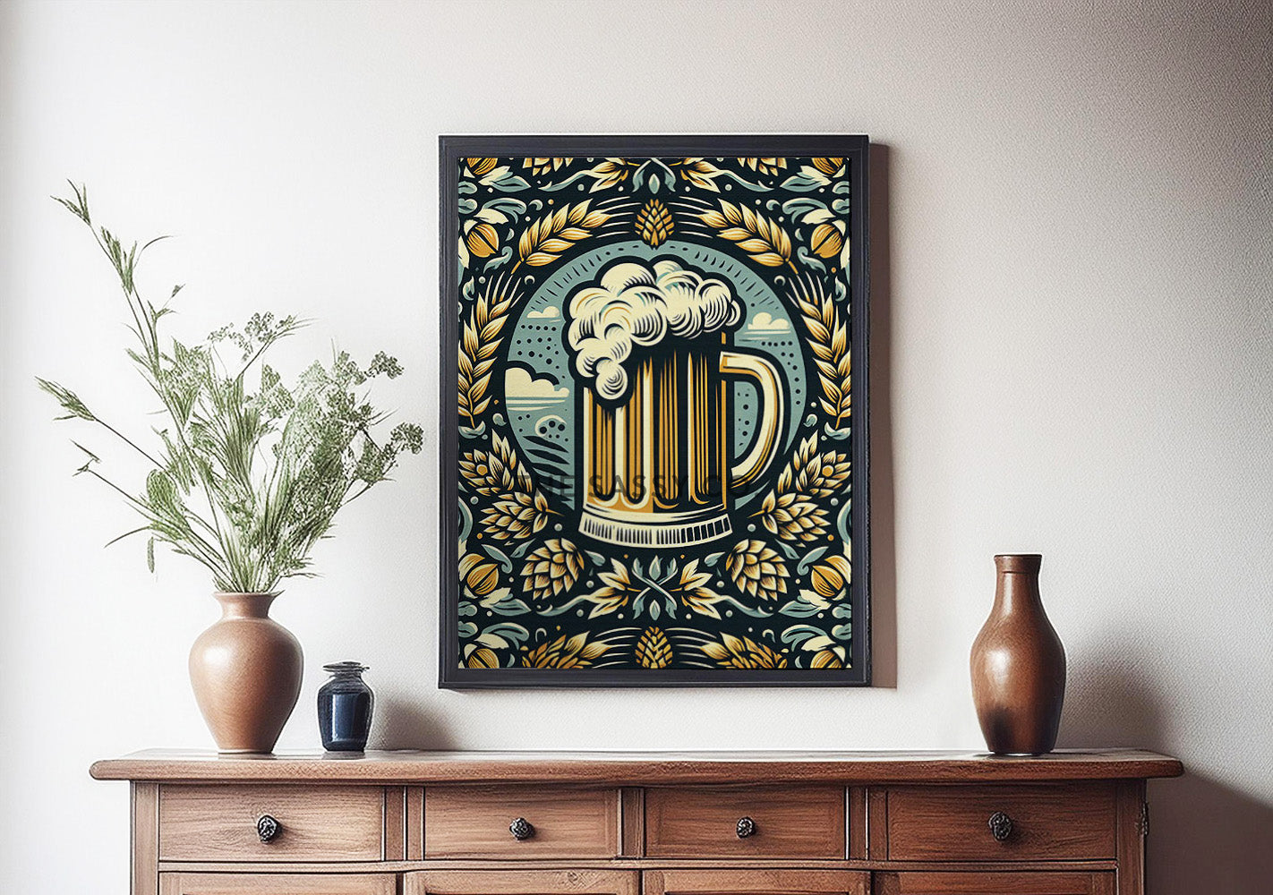 Vintage Style, Surreal Beer Wall Art Painting Canvas print, framed print for bar decor, Kitchen and dining, home decor