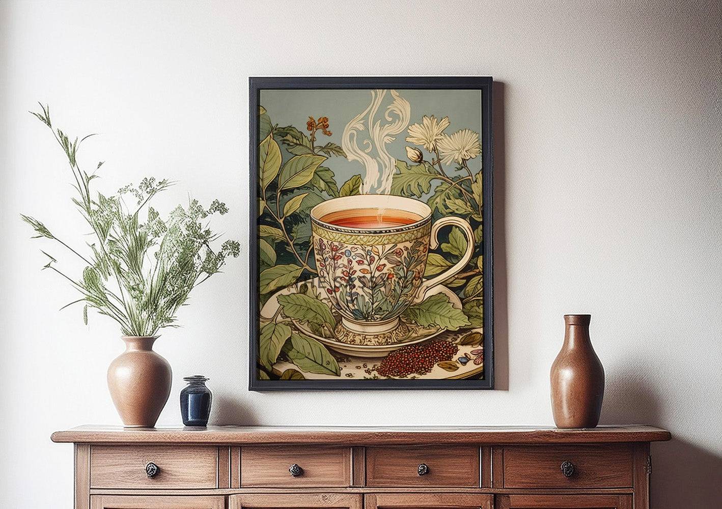 Vintage Style Tea Wall Art Painting Canvas print, framed print for kitchen, dining room, home decor