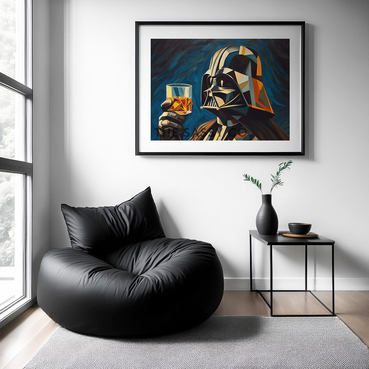 Star Wars inspired, Darth Vader with whiskey wall art painting as canvas print, framed prints for Bedroom, living room, home decor