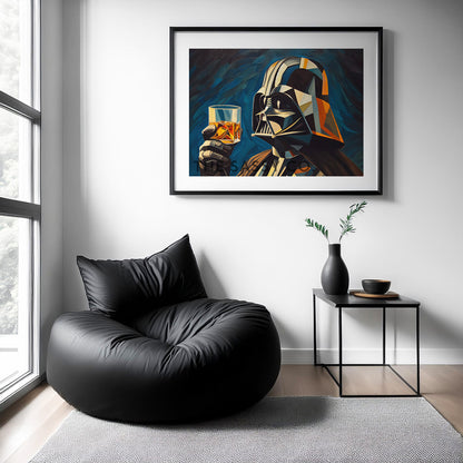 Star Wars inspired, Darth Vader with whiskey wall art painting as canvas print, framed prints for Bedroom, living room, home decor