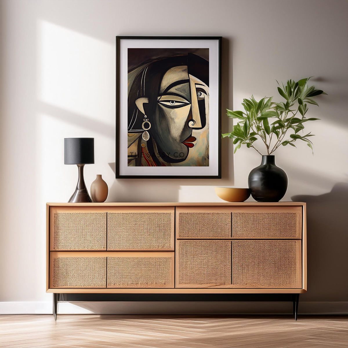 Picasso style modern woman wall art painting canvas print, framed prints for living room, home decor