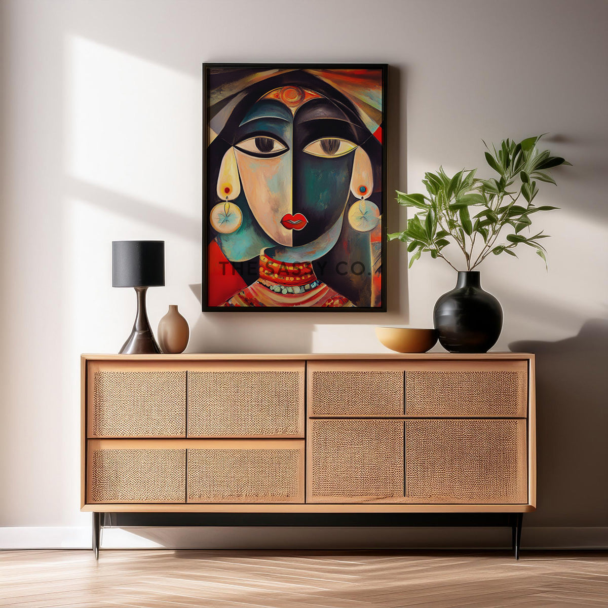 Picasso Style Indian Woman Abstract Wall Art Painting canvas print, framed print for living room and home decor