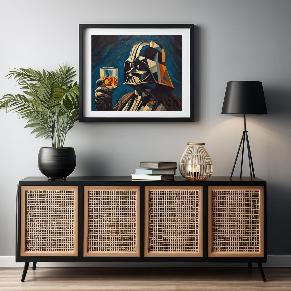 Star Wars inspired, Darth Vader with whiskey wall art painting as canvas print, framed prints for Bedroom, living room, home decor