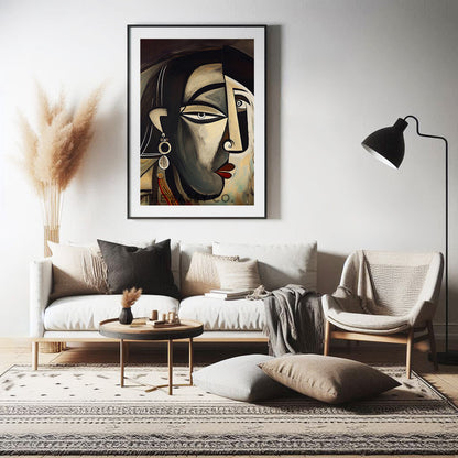 Picasso style modern woman wall art painting canvas print, framed prints for living room, home decor