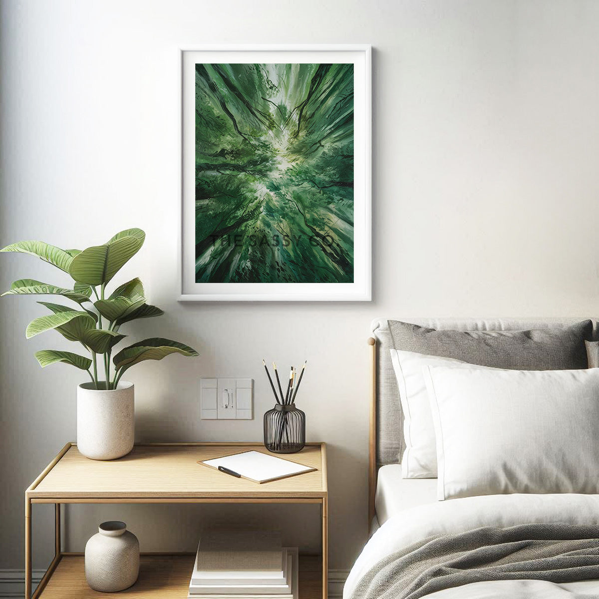 Abstract nature, trees, forest, watercolor wall art painting canvas prints, framed prints for bedroom, living room, home decor