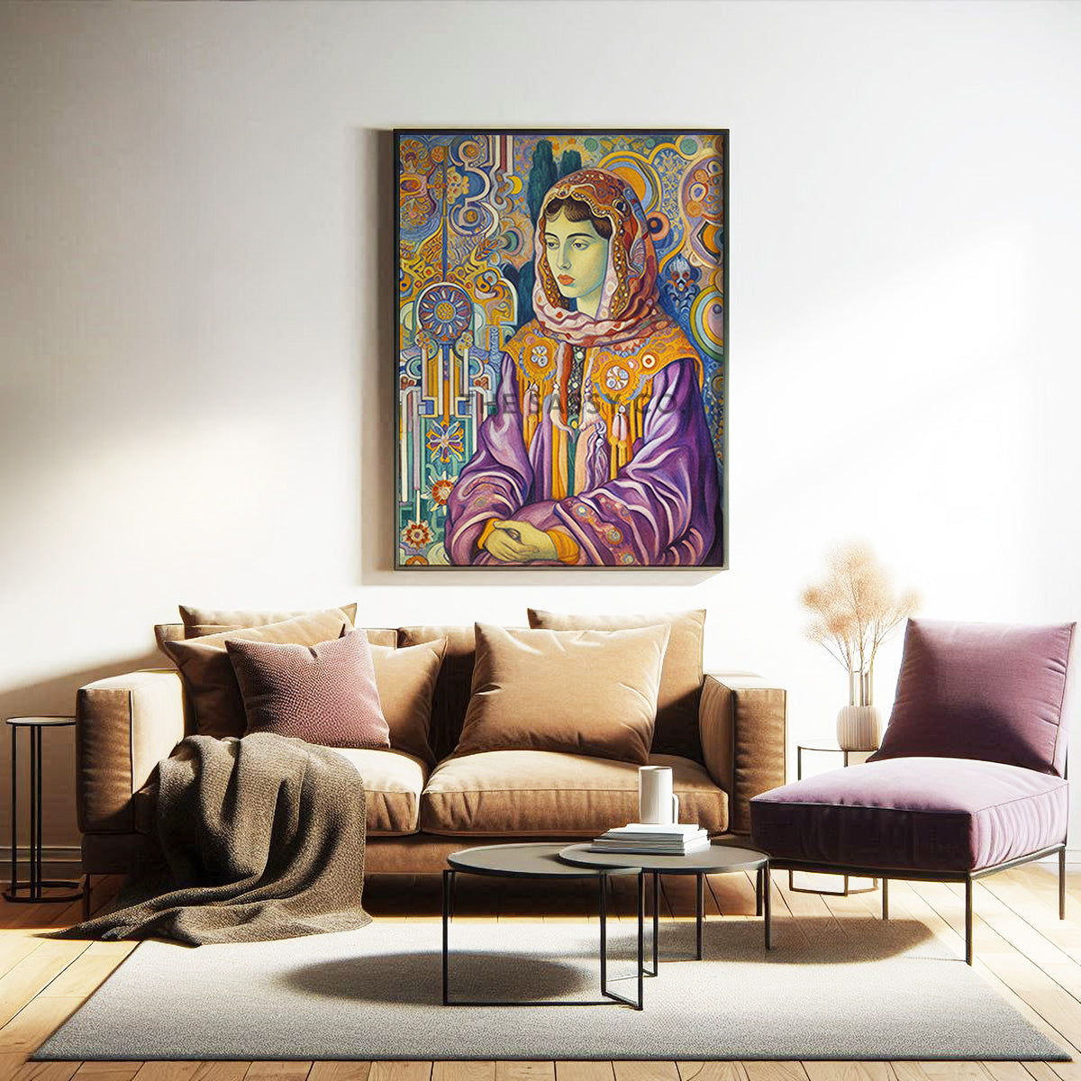 Moroccan Woman Abstract Patterns Geometric wall art painting canvas print, framed print for living room and home decor