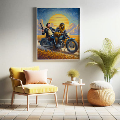 Star Wars inspired, Han Solo and Chewbacca wall art painting canvas print, framed prints for Bedroom, living room, game room and home decor