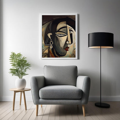 Picasso style modern woman wall art painting canvas print, framed prints for living room, home decor