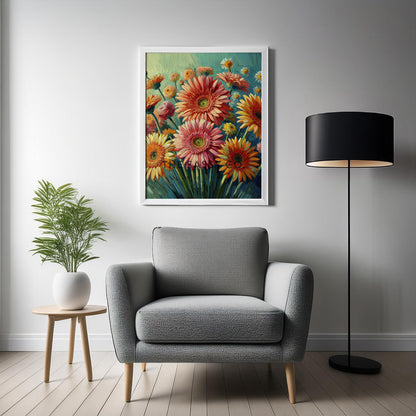 Colorful Floral Gerbera flower wall art painting canvas print, framed print for bedroom, living room, home decor