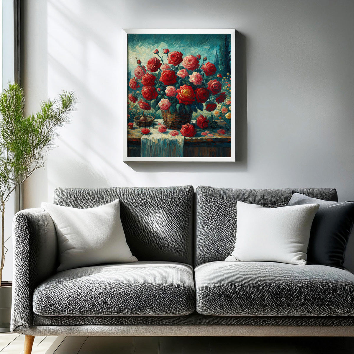 Vintage style Red pink Roses flowers floral botanical oil paint style wall art painting canvas & framed print for bedroom, living room, home decor