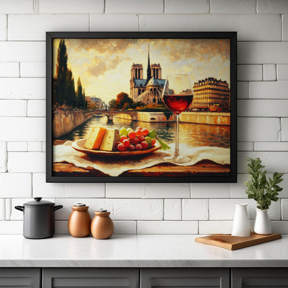 Retro Paris travel wall art painting as canvas print, framed prints for Kitchen, living room, home decor