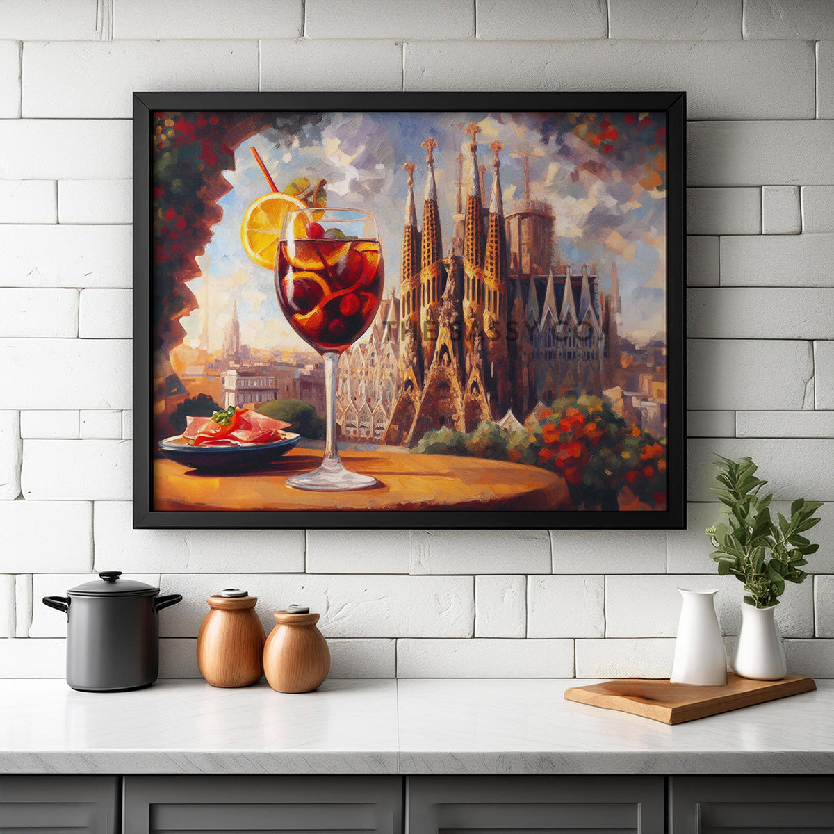 Spain, Barcelona Sangria wall art painting canvas print, framed print for Kitchen and home decor