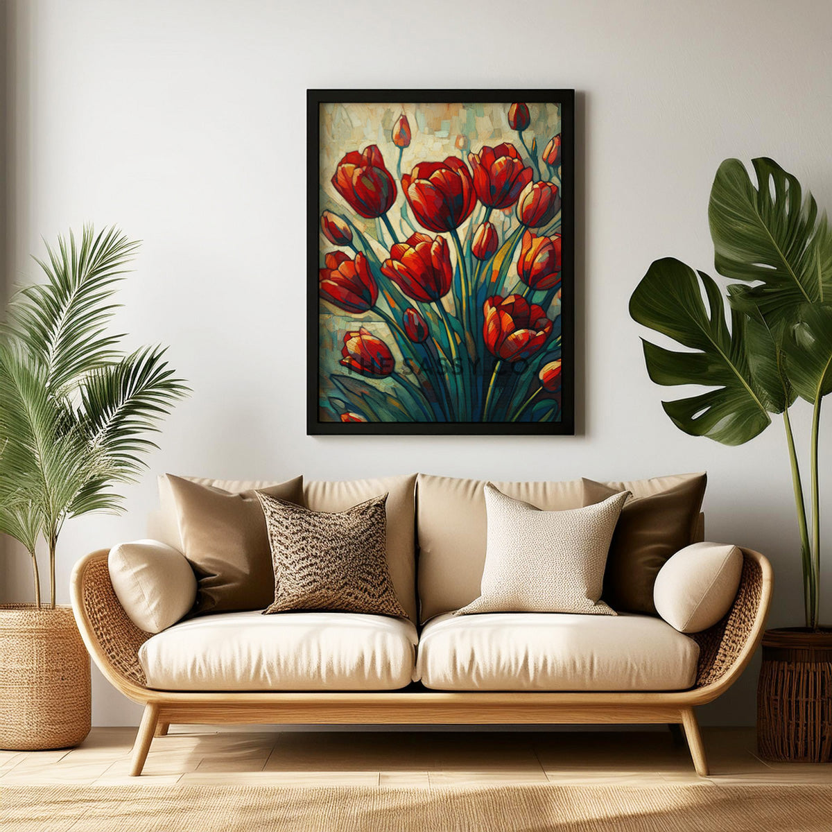 Floral red Tulips wall art painting canvas prints, framed prints bedroom wall, living room, home decor