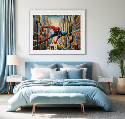 Spiderman in the city wall art painting canvas print, framed print for bedroom, game room decor