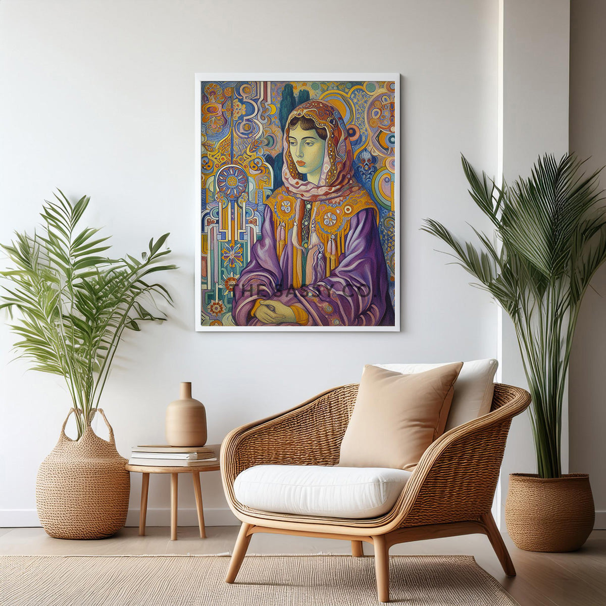 Moroccan Woman Abstract Patterns Geometric wall art painting canvas print, framed print for living room and home decor