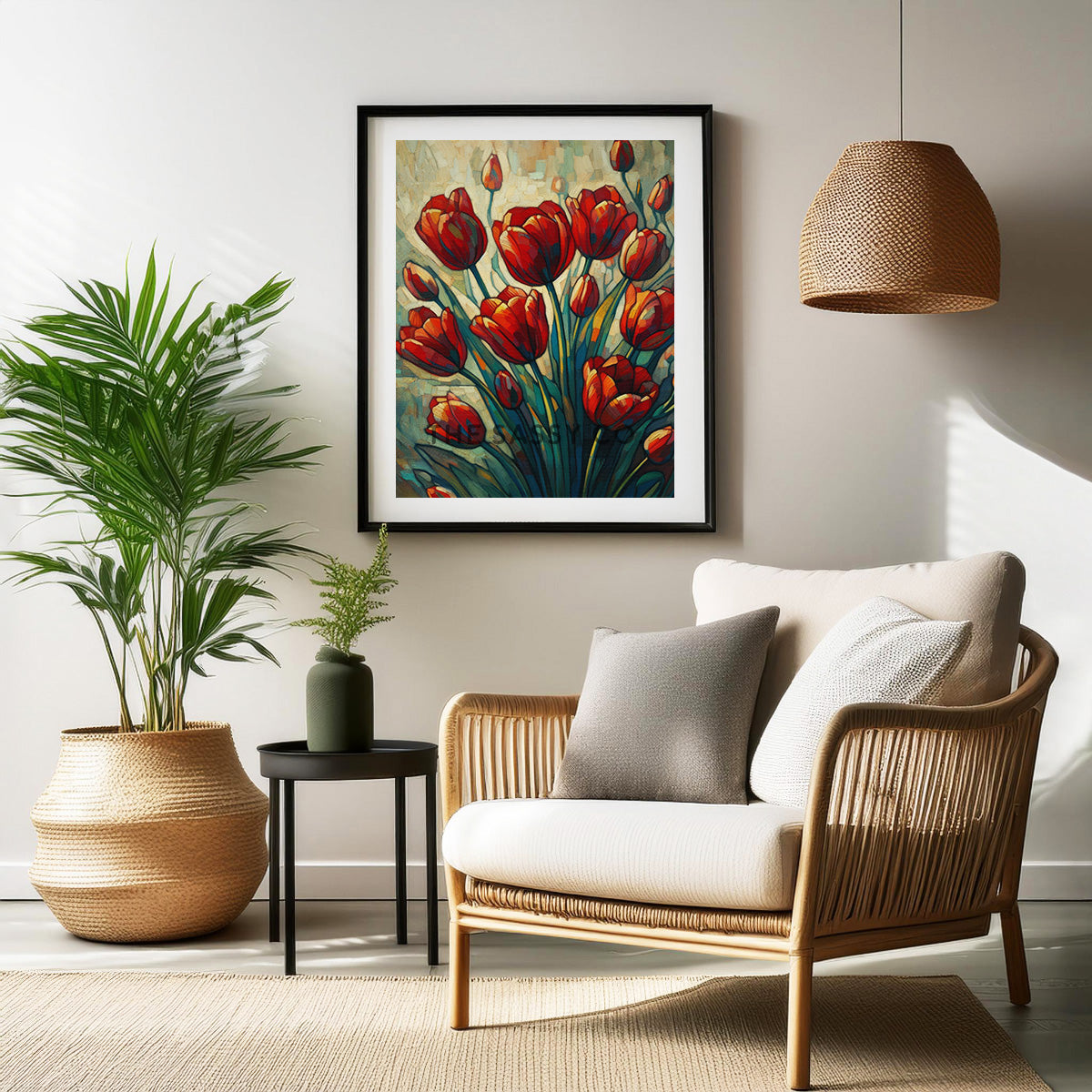 Floral red Tulips wall art painting canvas prints, framed prints bedroom wall, living room, home decor