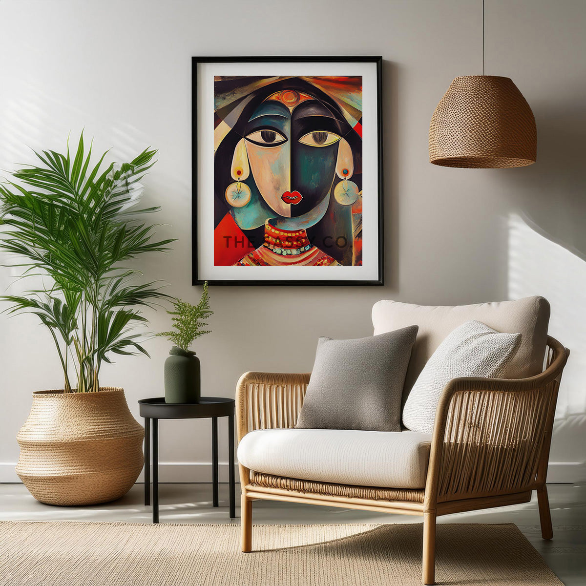 Picasso Style Indian Woman Abstract Wall Art Painting canvas print, framed print for living room and home decor