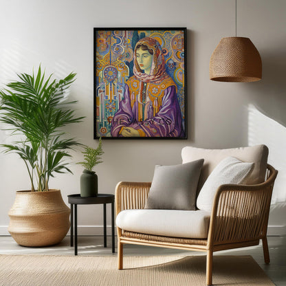 Moroccan Woman Abstract Patterns Geometric wall art painting canvas print, framed print for living room and home decor