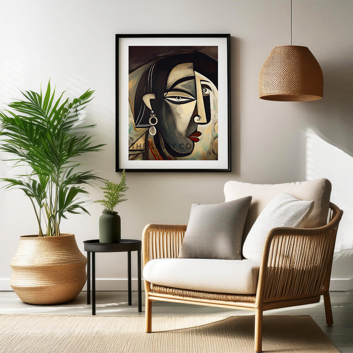 Picasso style modern woman wall art painting canvas print, framed prints for living room, home decor