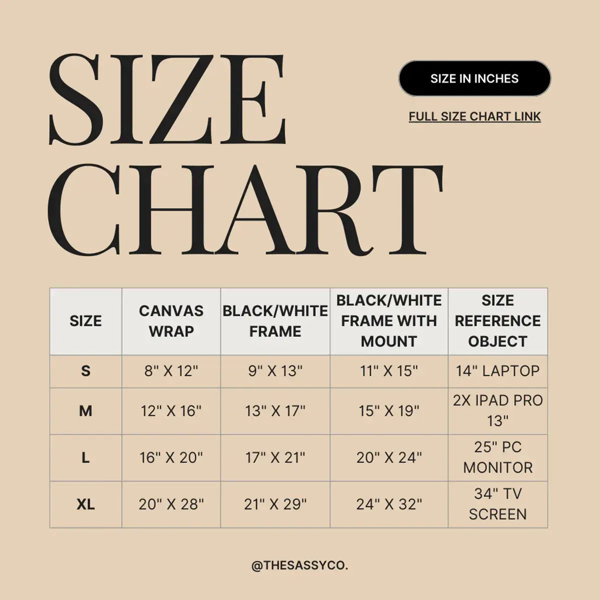 size chart for canvas wall art paintings, framed wall art work painting and art prints