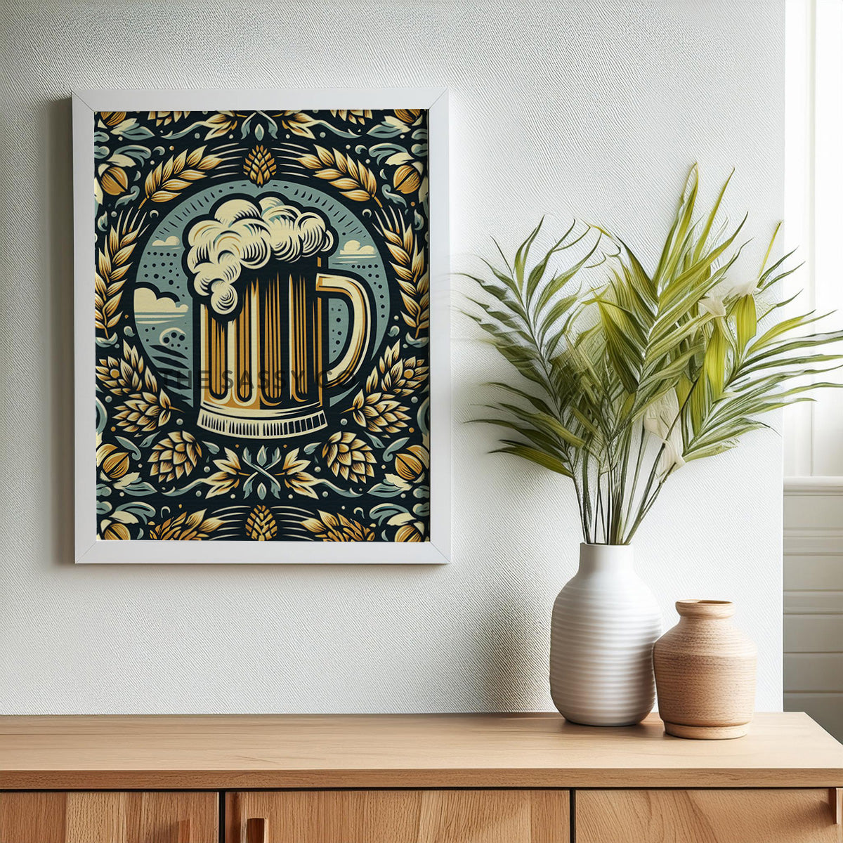 Vintage Style, Surreal Beer Wall Art Painting Canvas print, framed print for bar decor, Kitchen and dining, home decor