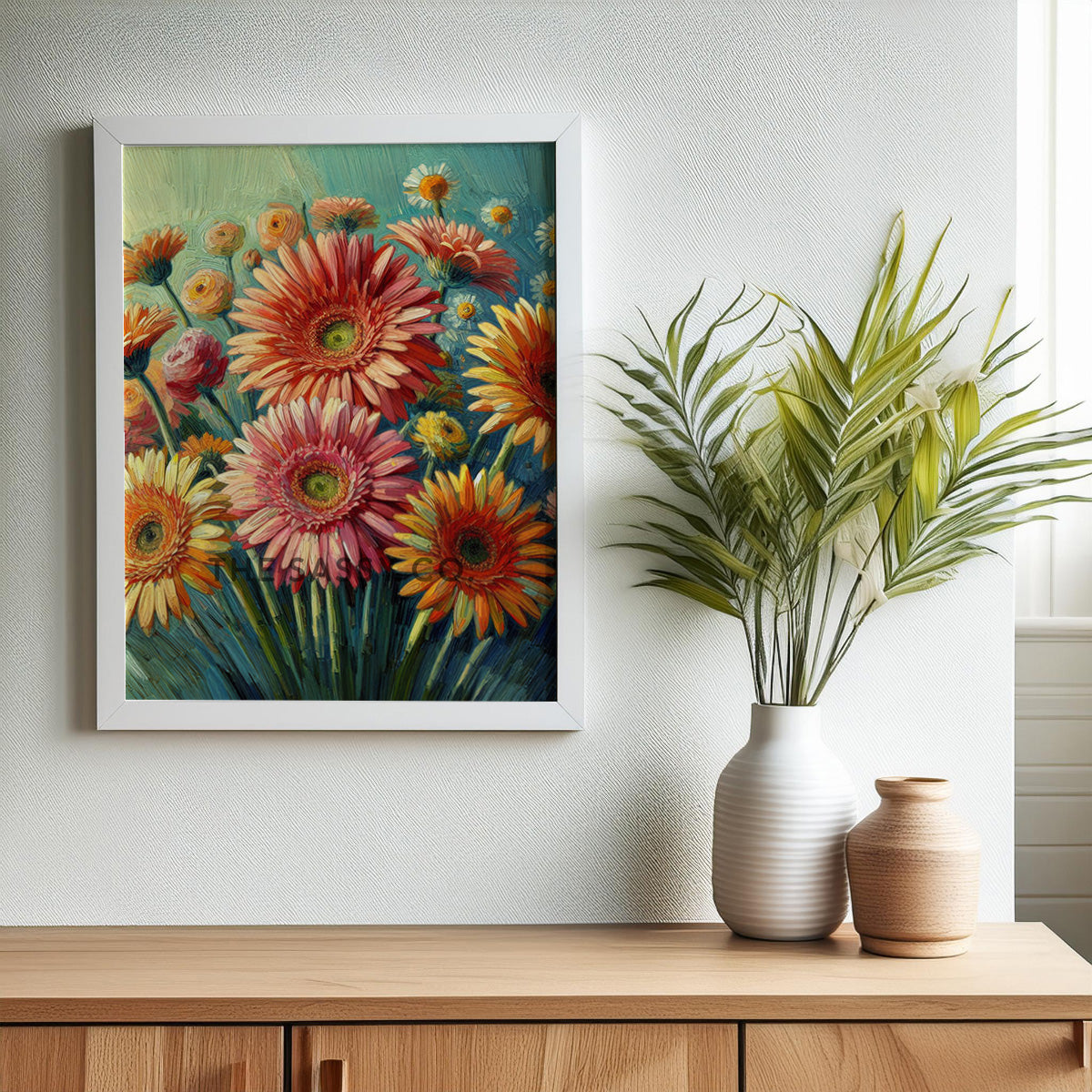 Colorful Floral Gerbera flower wall art painting canvas print, framed print for bedroom, living room, home decor