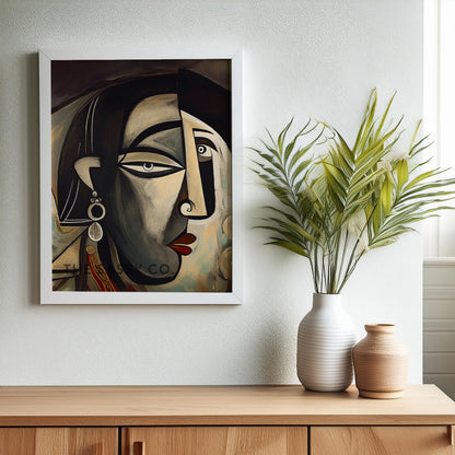 Picasso style modern woman wall art painting canvas print, framed prints for living room, home decor